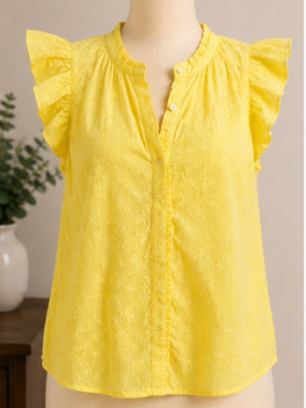 LOFT Yellow Eyelet Ruffle-Sleeve Camisole
